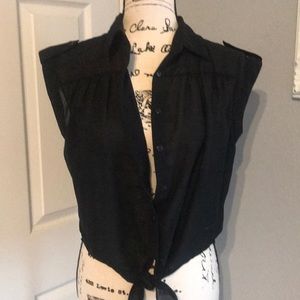 Black Sleeveless button up tie blouse